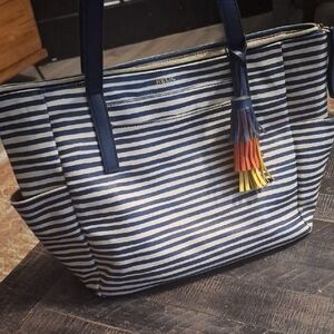 Relic By Fossil Blue and White Striped Tote Bag with Nautical Charm